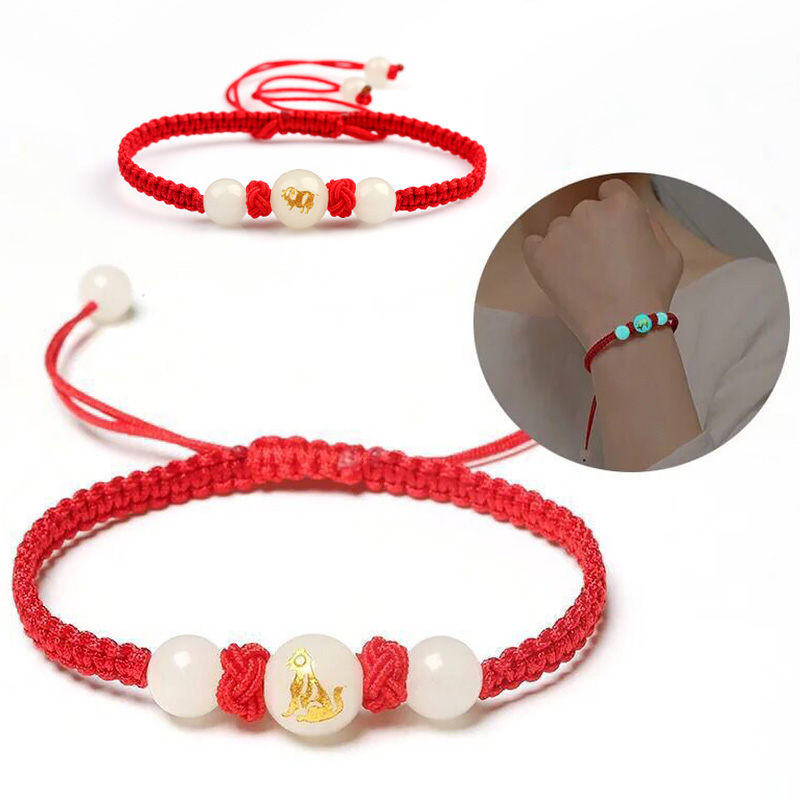 Chinese Stijl 12 Dierenriem Dieren Armband Unisex Handgemaakte Gevlochten Rode Draad Lucky Lichtgevende Steen Verstelbare Armband Paar