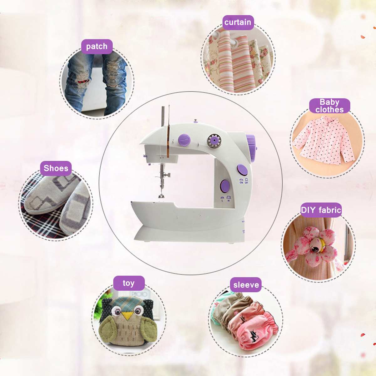 Sewing Machine Portable Desktop Mini Handheld Stitch Sew needlework Clothes Fabrics Electric Sewing Machine for Home with light