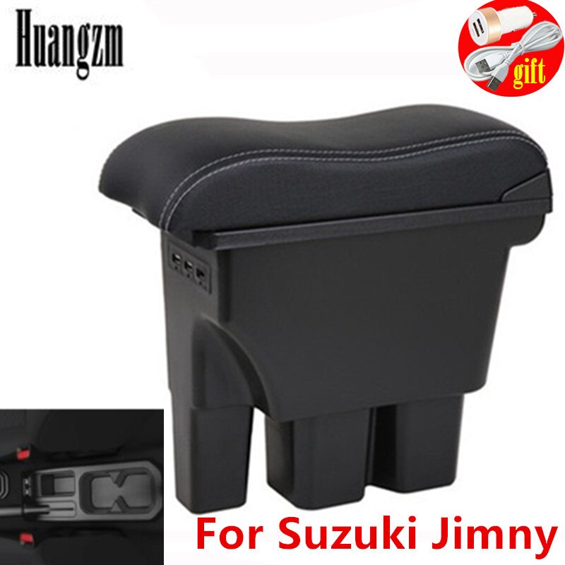 Für Suzuki Jimny Armlehne Jimny JB74 doppel-schicht versenkbare mit USB LED licht Auto Armlehne Kasten: B1 Weiß Linie 3 usb