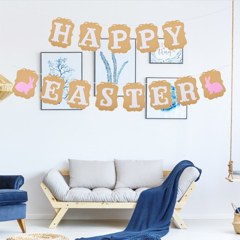 Happy Easter Letter bunting Paper Banner Hanging Garland Flags Easter Decorations Party Favors Photo Prop Festival Supplies