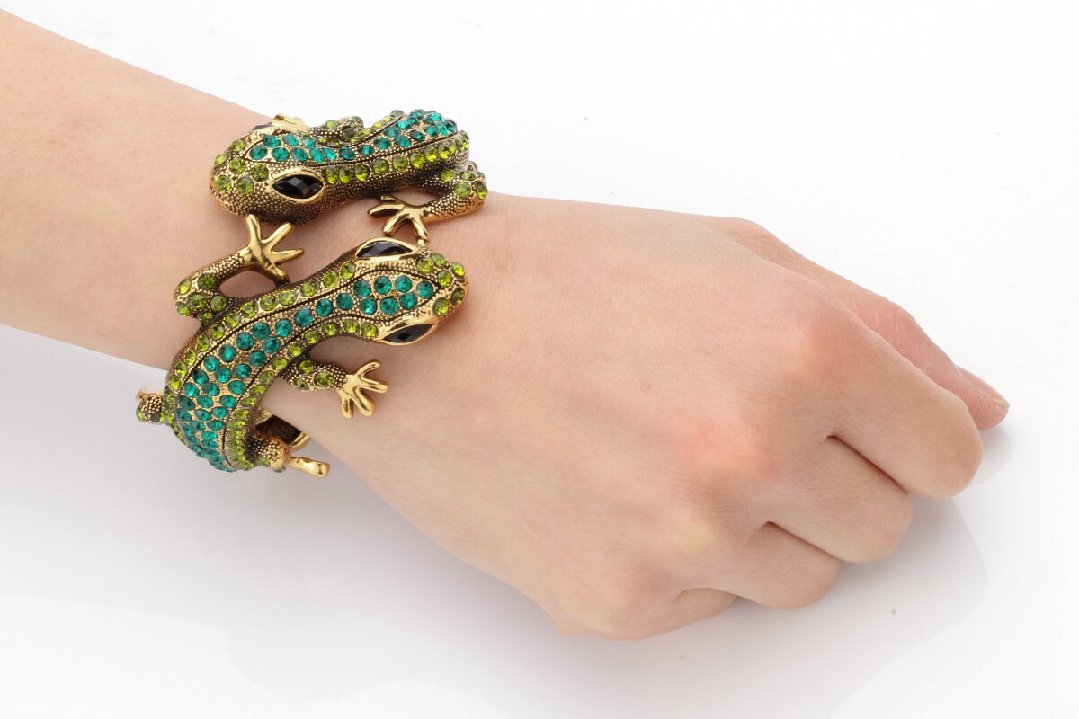 YACQ Gecko Bracelet jonc Antique or couleur argent Animal Bling cristal bijoux pour les femmes ses filles directe A08