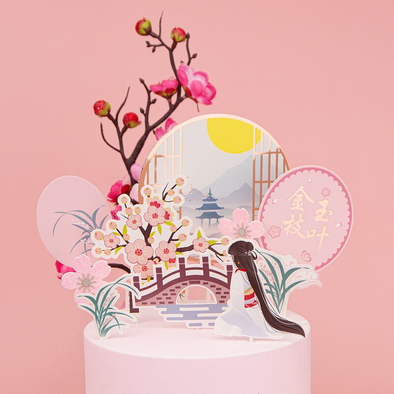 Happy Mother's Day Birthday Cake Topper Antiquity Flowers CheongSam Cupcake Wedding Decoration Party Baking Supplies DIY