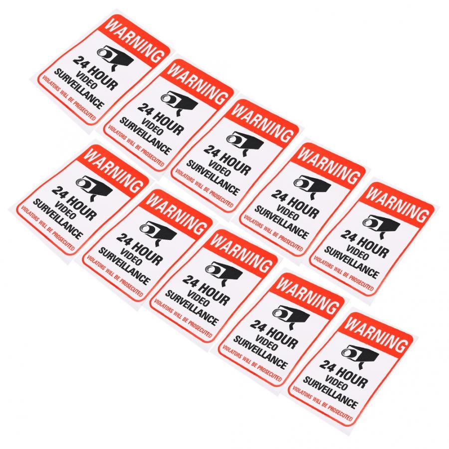 10pcs 24 Hour Video Surveillance Security Warning Stickers Adhesive Decal Sign Video Surveillance Warning Sign