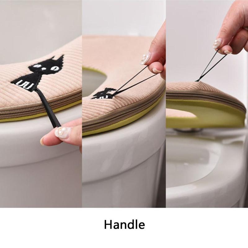 1pc kot kreskówkowy pokrowiec na deskę sedesową mata śliczny haftowany zagęścić zamek wodoodporny cieplej zmywalny toaleta poszewka na siedzisko