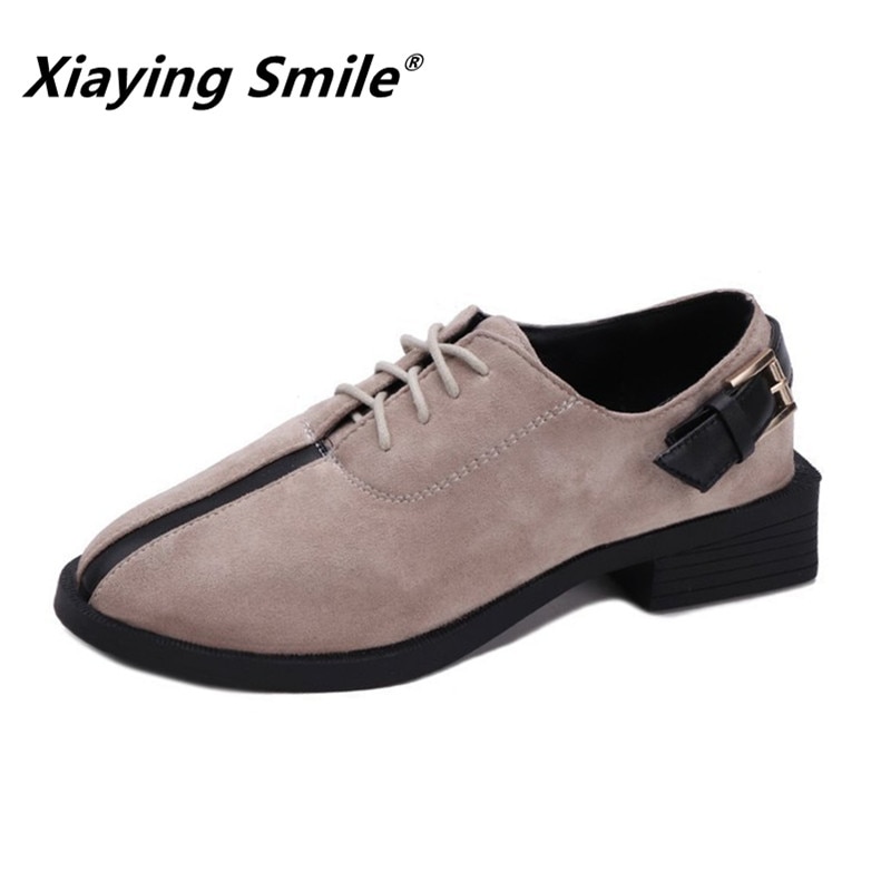 Xiaying smil kvinner pumps sko fritidssko kvinnelig retro spenne flock sko kvinner suqare hæl snøre pumps sko