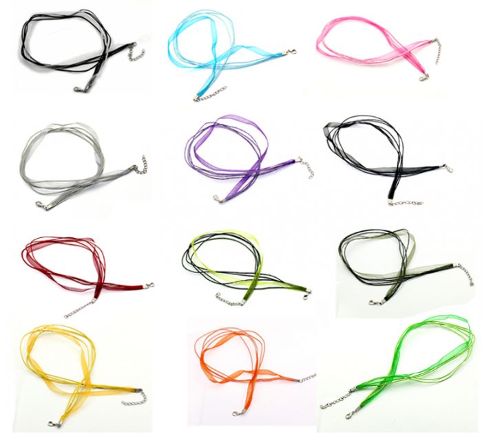 DoreenBeads Retail Organza Ribbon Waxen Cord String Necklaces Lobster Clasp Mixed randomly 17",24PCs