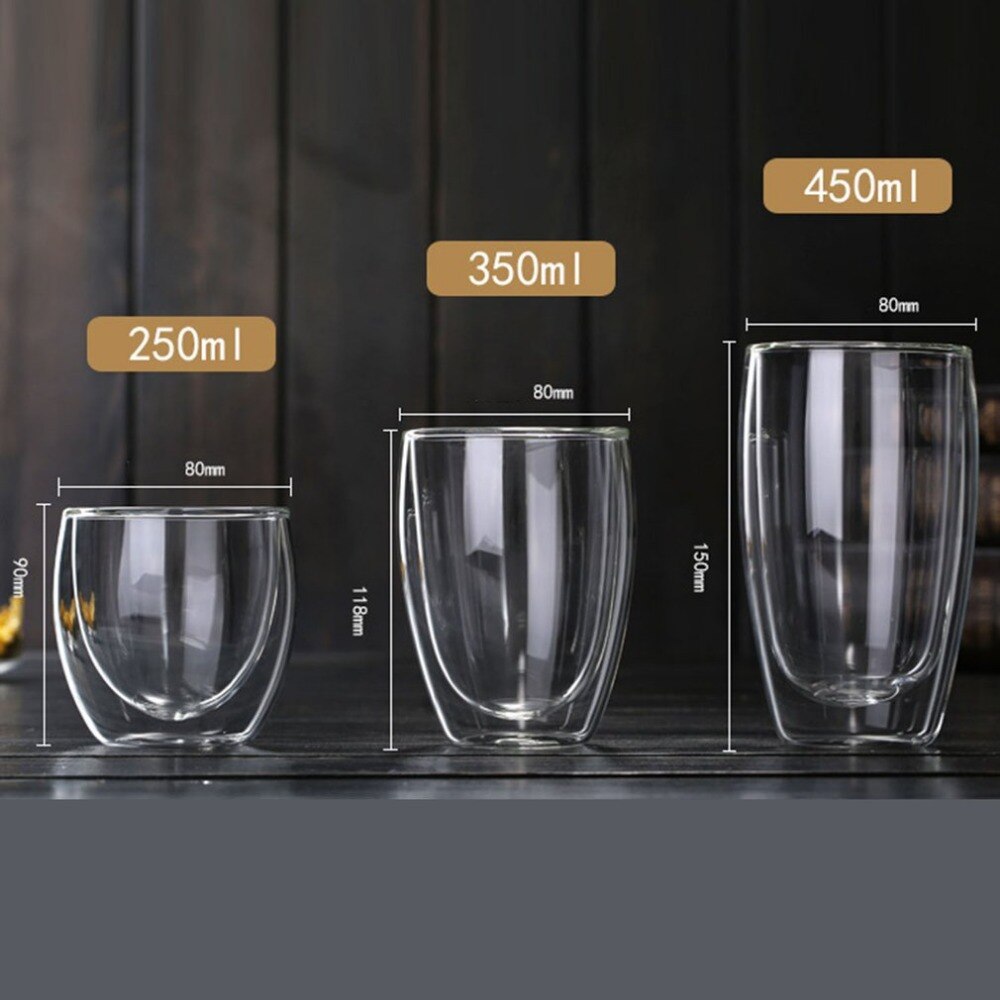 Varmebestandig dobbel vegg glass kopp 80/250/350/450 ml øl kaffe vann kopper gjennomsiktig kopp drikke glass sett