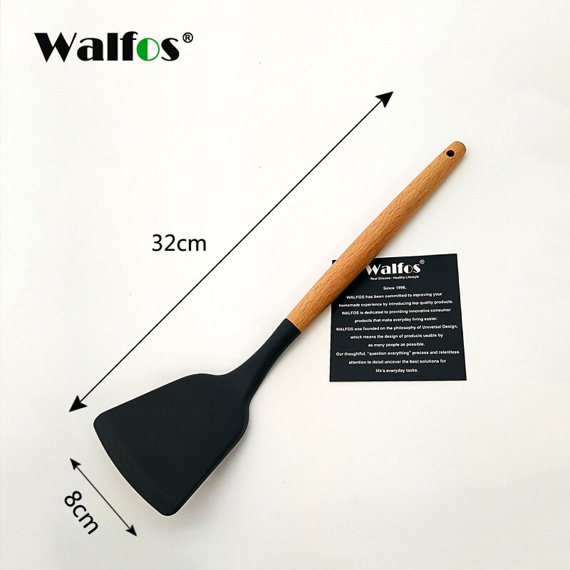 Walfos köksredskap naturligt bokträ handtag silikon köksredskap set silikon matlagning verktyg set köksredskap set: Solida spadar i
