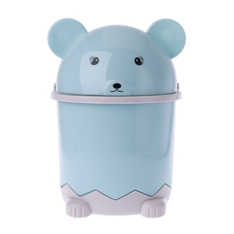 Mini Bear Waste Bin Desktop Garbage Basket Table Home Trash Can Swing Lid 1.5L