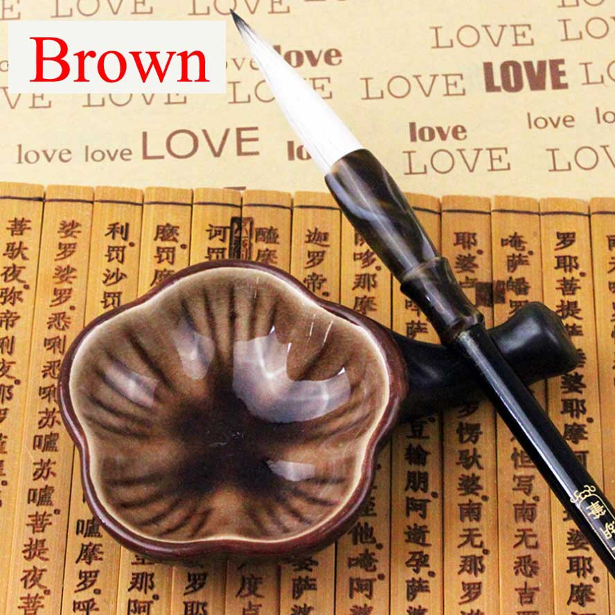 Multifunktionel keramikplade kinesisk kalligrafi maleribørster penholder kunstmaling forsyninger: Brun
