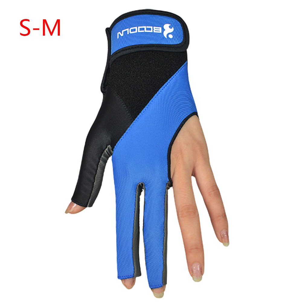 Drie Vinger Snooker Biljart Cue Handschoen Lycra Stoffen Borduren Linkerhand Open Zwembad Fitness Accessoires: Blauw / S-M