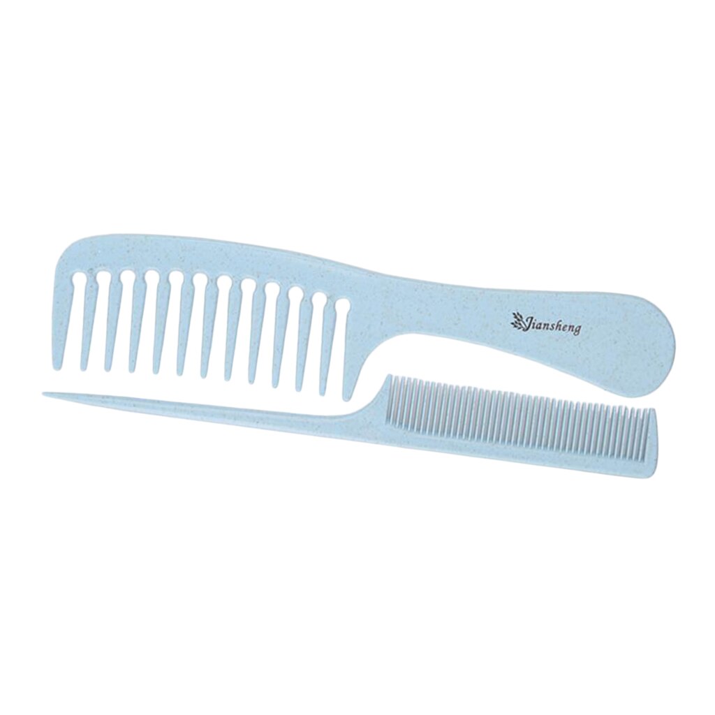 Juego de peines de dientes finos para peluquería, Set de 2 piezas de paja de trigo respetuosa con el medio ambiente, desenredante: Azul