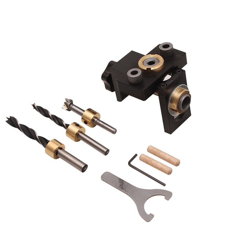 GanWei 3 in 1 Adjustable Doweling Jig Woodworking Pocket Hole Jig With 8/15mm Drill Bit For Drilling Guide Locator Puncher Tools: Set B