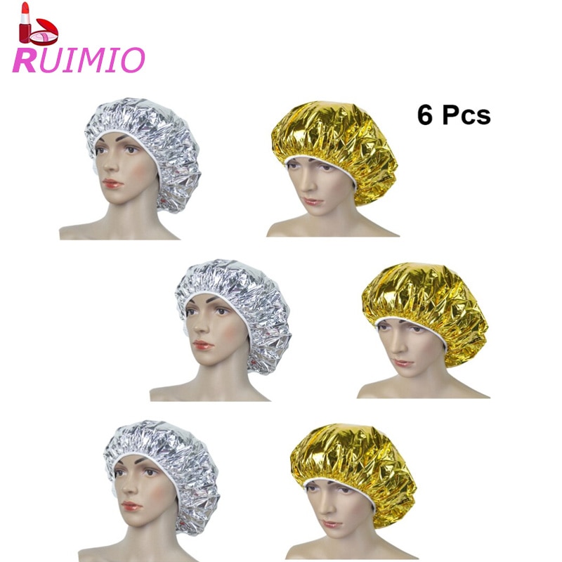6 Stuks Elastische Badmuts Aluminiumfolie Warmte-isolatie Cap Kappers Cap Haar Verven Cap (Gouden Zilver Voor Elke 3Pcs)