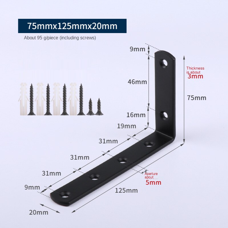 Angle steel thickened L right angle bracket 90 degree black shelf bracket connector iron angle code hardware DIY Storage bracket