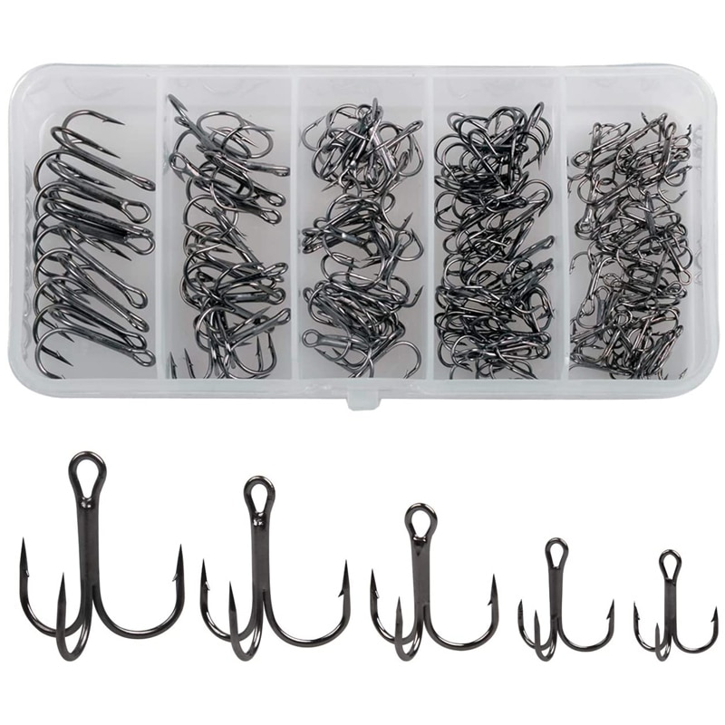 120 pièces/boîte Kit d'hameçons de pêche triples hameçons triples hameçon pour appât dur artificiel bar truite eau salée triple hameçons de pêche
