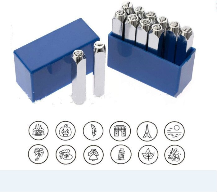 Juego de troqueles de Metal de acero para joyería, herramienta de estampado de logotipo de Animal, estuche artesanal, venta al por menor y al por mayor, 12 Uds.: cake