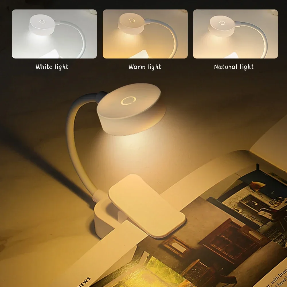 Mini LED-boeklicht Draagbare clip-tafellamp 3 modi Oogbescherming Werkt op batterijen Traploos dimbaar Leeslamp naast het bed