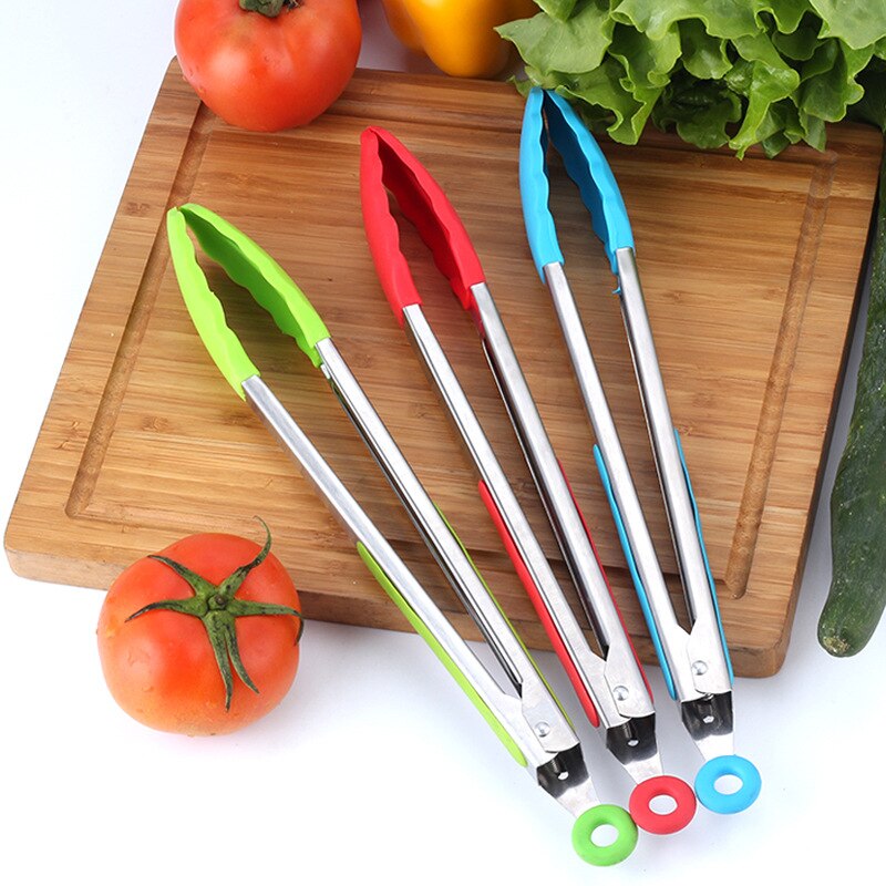 9/12Inch Stainless Steel Silicone Food Tongs Non-Slip Cooking Clip Salad Serving Bbq Tools Grill Tongs Multiuse Kitchen Tool