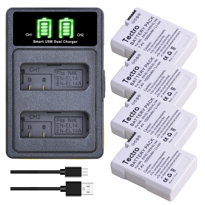 EN-EL14 EN EL14A Batterie Chargeur et Batteries Rechargeables pour Nikon D5600 D3500 D5100 D5500 D5200 D5300 Coolpix P7200 P7700: 4 EL14W and charger