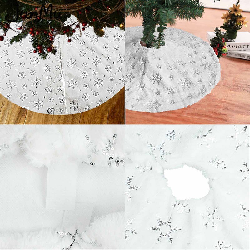 Snowflake Tree Skirt 90/122cm White Gold Silver Flannel Embroidered Christmas Christmas Year Home Decoration