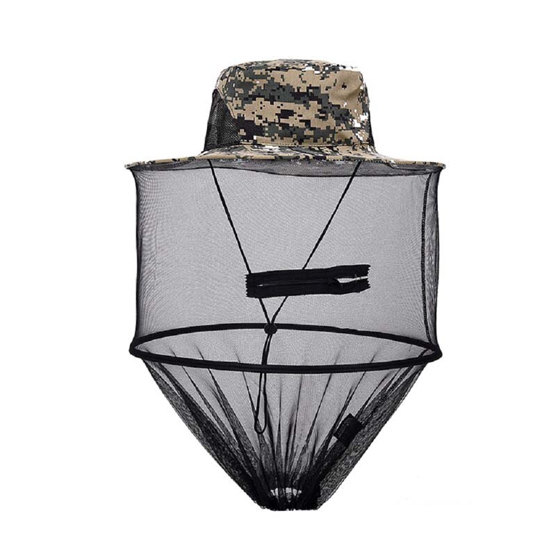 Camuflaje Anti Mosquito pesca con red de malla cabeza cubierta pescador apicultura antifaz de acampada cara proteger: Kahki