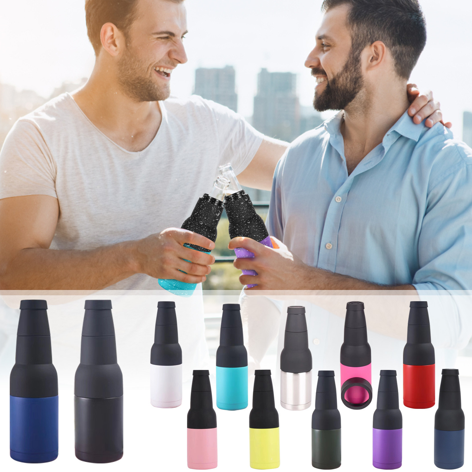 Aislador de latas y botellas de cerveza, Enfriador de latas con aislamiento de doble pared de acero inoxidable, soporte para botellas de cerveza para Bar de cocina