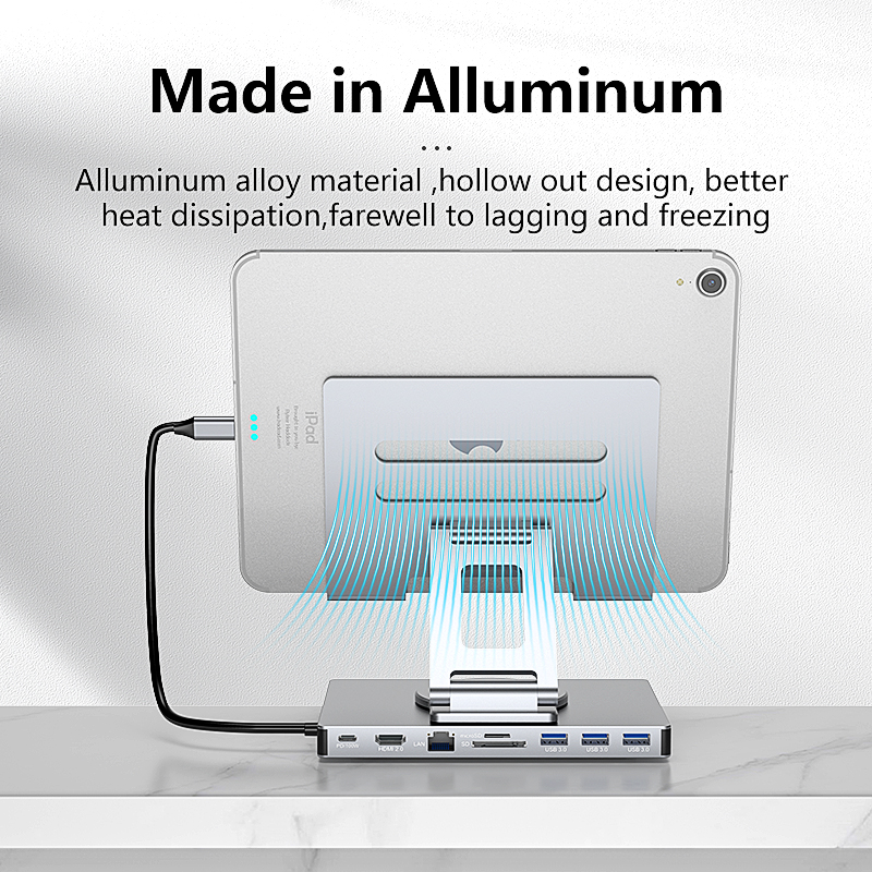 Blueendless Ipad support USB C Hub 4K 60HZ HD type-c 100W PD SD/TF lecteur de fente USB 3.0 5Gbps 9 en 1 type-c Hub ipad support