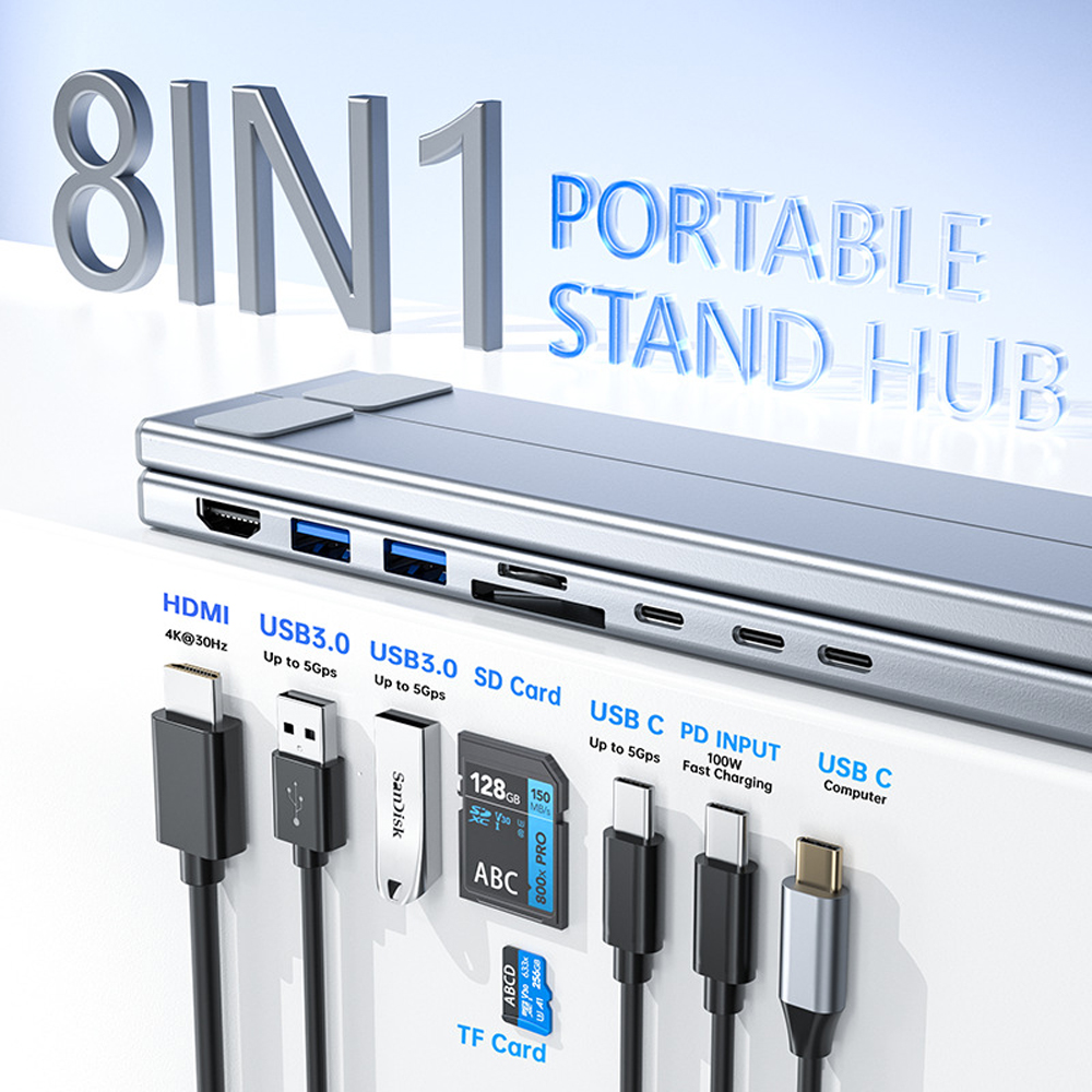 Usb-c-dokkingstasjon for bærbar pc, usb-c-dokkingstasjon for nettbrett, , 7 in 1 usb-c-hub med 4k hdmi-porter, , 2 usb 3.1, pd 100w,  porter, universaldokkingstasjon