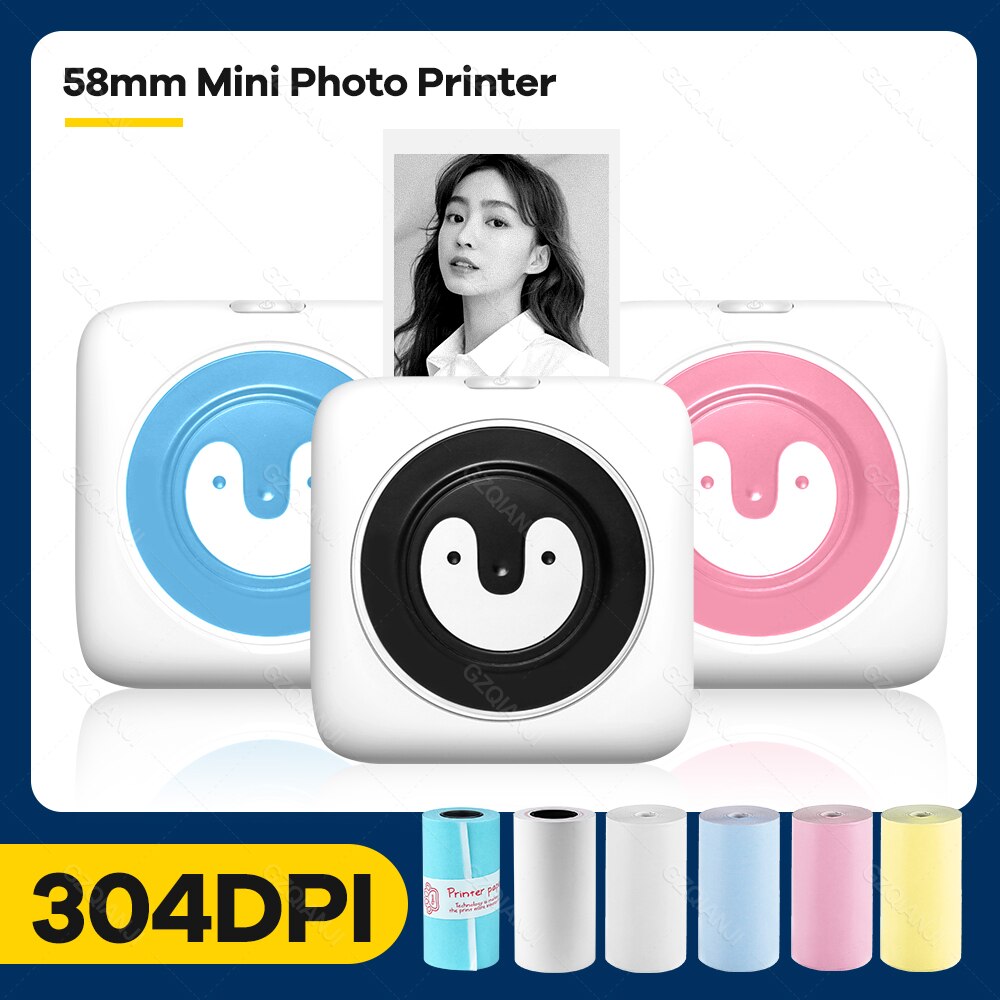 304DPI Photo Printer Bluetooth Wireless Connected Via Phone Free App For Android and iOS Mini Pocket Thermal Printer 300DPI