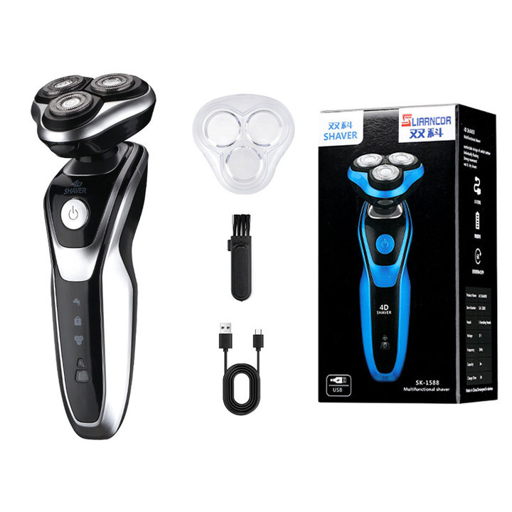 Electric Shaver Rotary Shaver Electric Razor Beard Trimmer Rechargeable Hair Cutting Shaving Machine Clipper for Men Waterproof: Silver