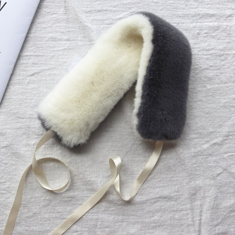 Kraag dames warme dikke effen neckerchief herbruikbare sjaals wintersjaals imitatie konijnenbont sjaal dames: Witgrijs