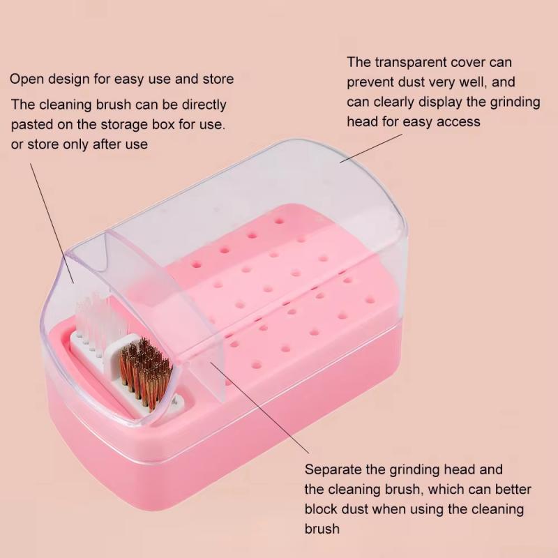 Soporte para brocas de uñas, estuche organizador de 30 agujeros con cepillo de limpieza, soporte para cabezal de molienda de salón, soporte organizador de manicura