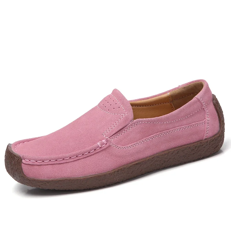 Comode scarpe Casual da donna in pelle scamosciata alla moda e leggere scarpe Casual scarpe da guida traspiranti con maniche scorrevoli per le donne: Colore rosa / 36