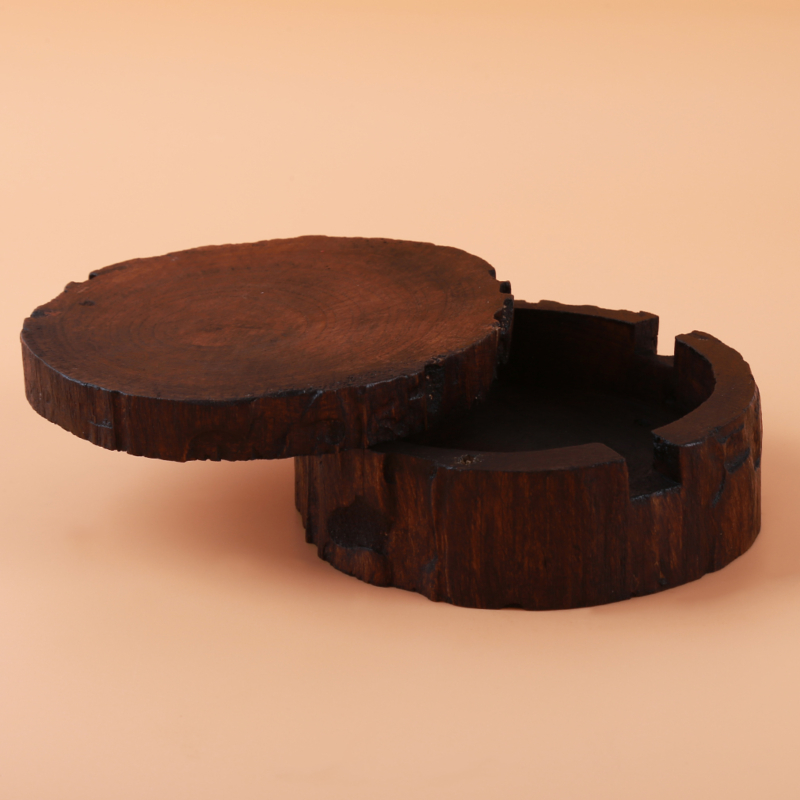 Cenicero tallado en madera Natural Vintage con tapa desmontable Simple decorar