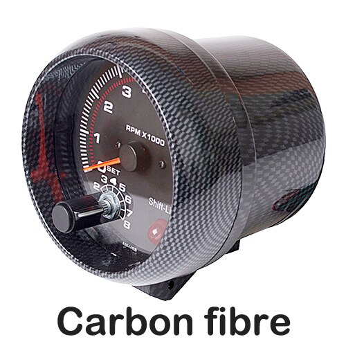 Tacómetro de 3,75 pulgadas y 95mm para coche, medidor LED de Color blanco, calibre automático de 12V [fibra de carbono o Color negro] TAC 0-8000 RPM: Carbon fibre