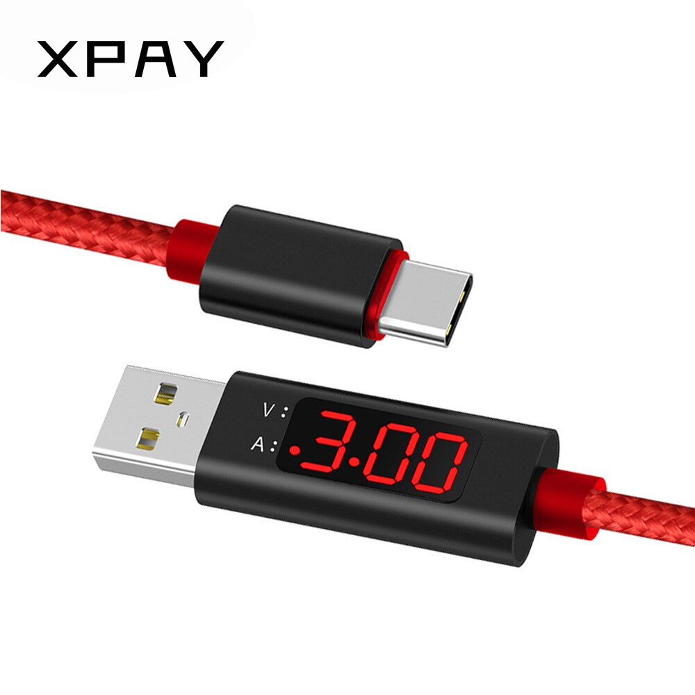 USB Display Kabel Für iPhone X Typ C Micro USB Kabel 3A Schnelle Ladekabel Mit LED Spannung Strom Display nylon Handys Kabel