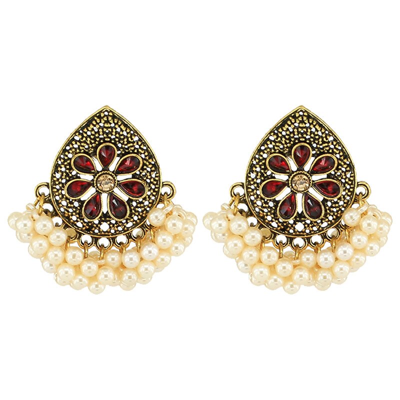 Ethnische Schmuck Bollywood Traditionellen Indischen Perle Jhumki Ohrringe für Frauen Bohemien groß Lange Quaste Aussage Ohrring Arabischen: 3