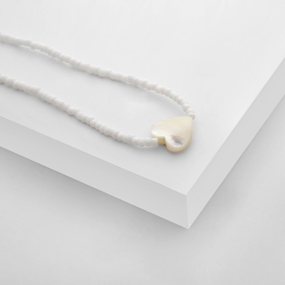 Ingemark Choker Necklace - Heart Pendant - Rice Beads & Shell Powder Chain for Women