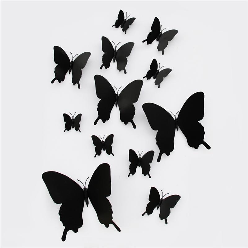 12 pièces noir papillon Stickers muraux ensemble 3D Stickers muraux décorations pour la maison pour chambre salon décoration de la maison autocollants