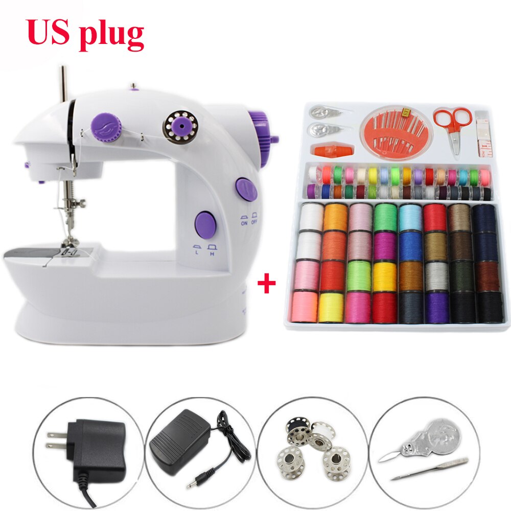Electric Sewing Machine Mini Portable Household Night Light Foot Pedal Straight Line Hand Table Thread Kit: US with Kit