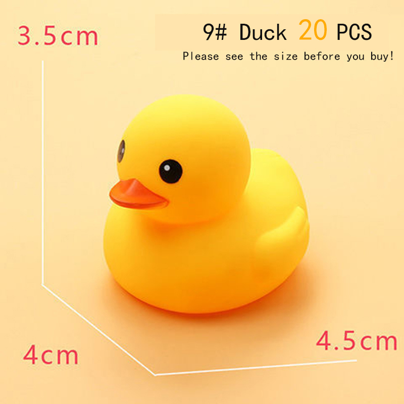 Small Animal Baby Bath Toy Water Squeeze Sounding Dabbling Soft Rubber Duck Kids Duckling Toys for Toddler 3 Years Shower Games: (9Duck) 20 pcs