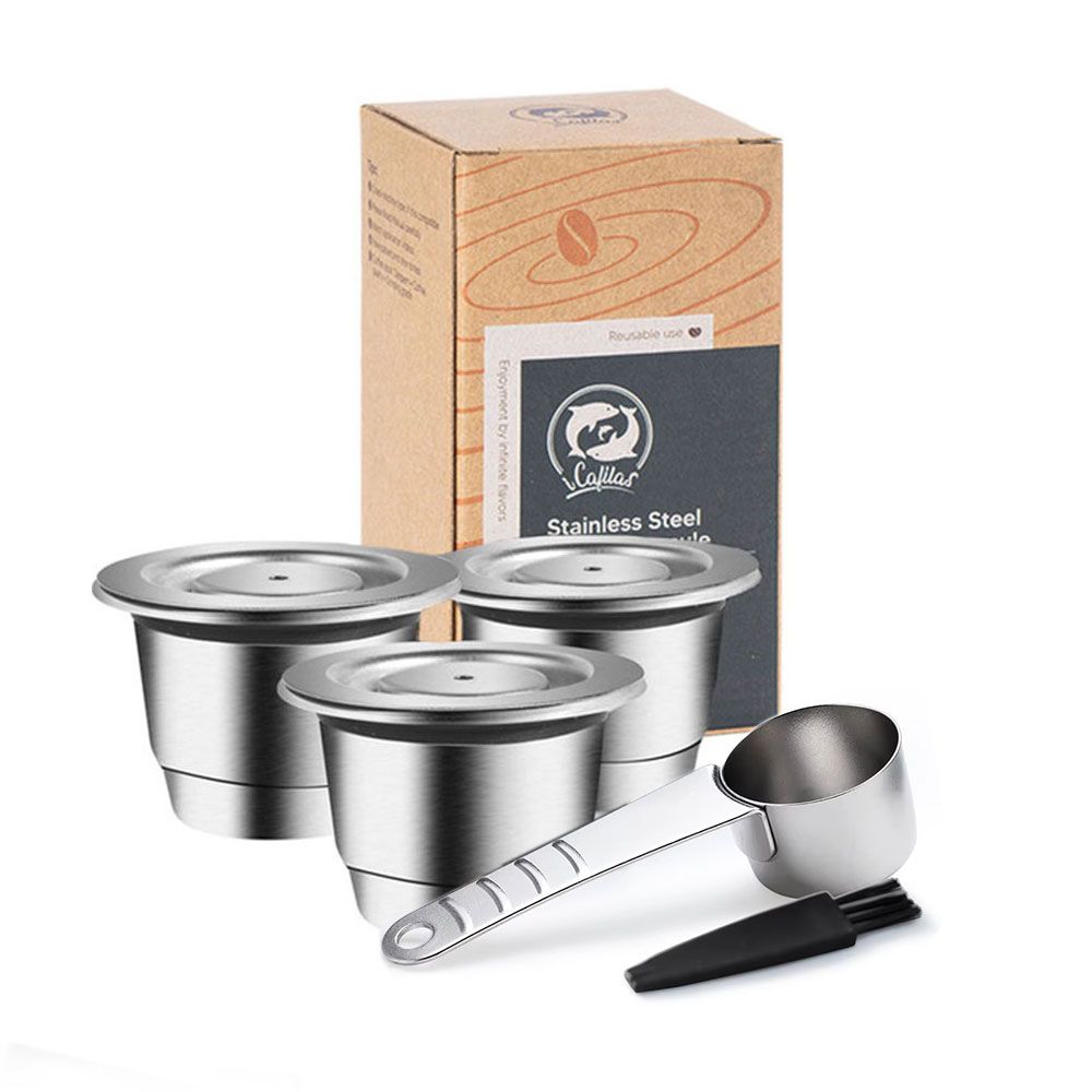 Wiederverwendbare Edelstahlkapsel für Nespresso passen Essenza Mini Inissia Elf Mahcine Espresso nachfüllbare Kaffeepads mit Gummis: XL / Licht Gelb