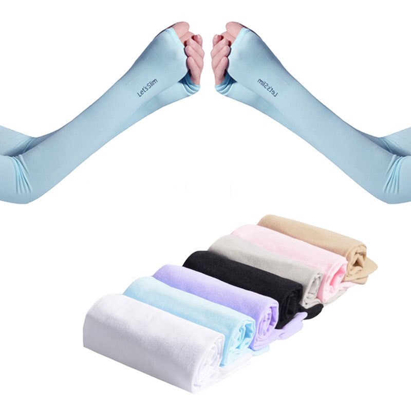 Guantes largos Protector de mano mangas de brazo mangas de seda de hielo Protector solar al aire libre protección para brazos UV calentador media mangas para dedos