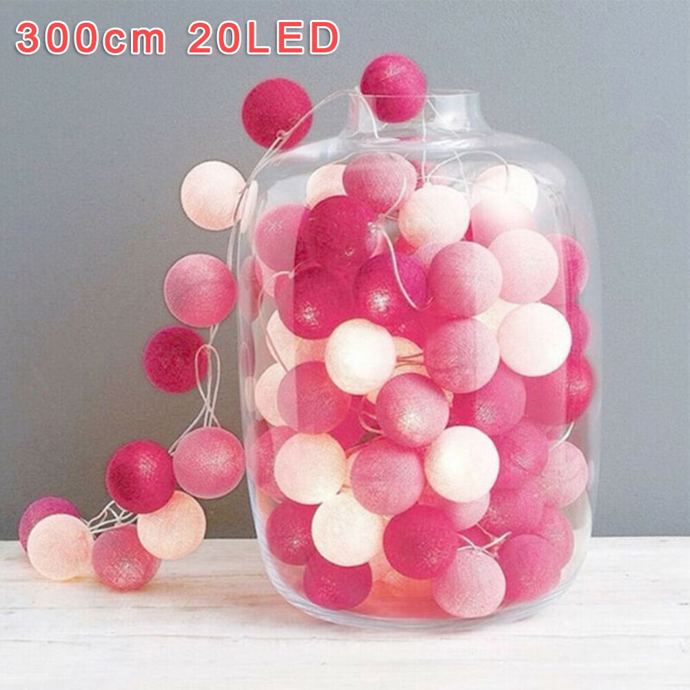 220 (V) 3 mètres (6.56ft) / 20led LED Globe guirlande coton boule chaîne fée lumières maison mariage salle fête décor: Pink