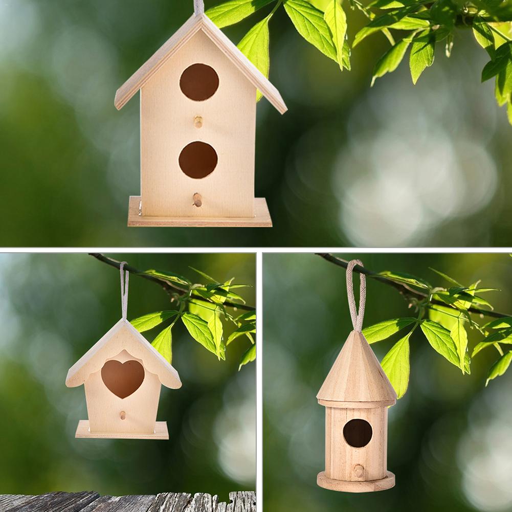 Casa de madera para pájaros DIY, bonito colgante para exteriores, Nido de Pájaro montado en la pared, jaula para cacatúa, juguete, casa de pájaros, decoración de jardinería