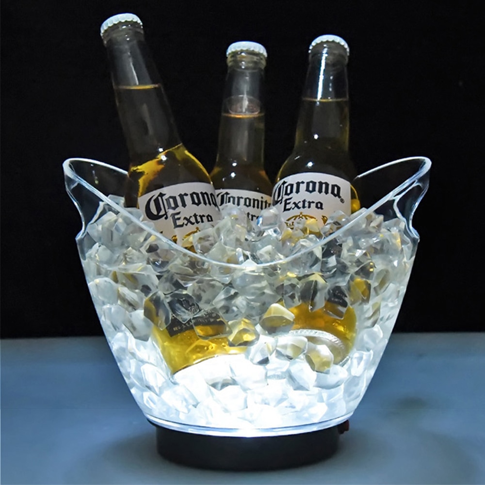 cubo de hielo transparente ligero Material acrílico de 2 litros LED colorido champán cerveza vino barril 5 colores opcional: Blanco