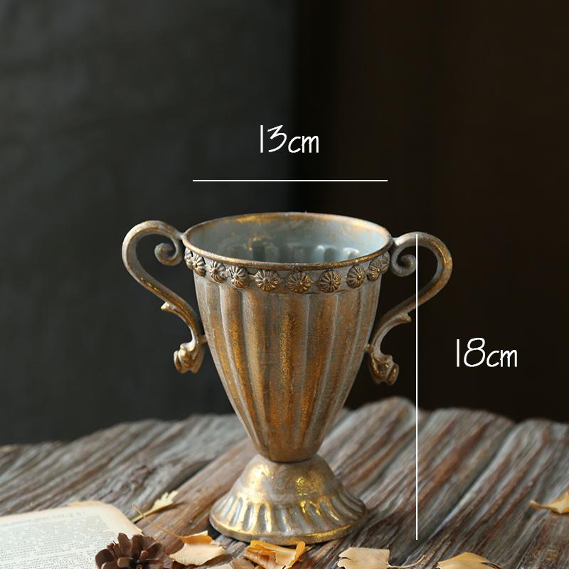 Gylden årgang gammel smijern vase blomst sølv europeisk blomsterpotte beger klassiske blomster ornamenter: N