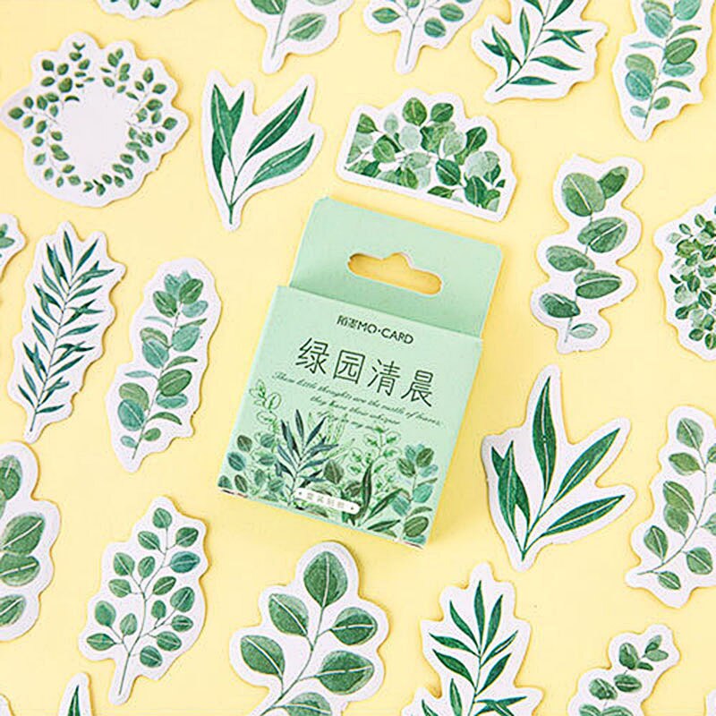 45 Pcs/Box Kawaii Green Leaves Stickers Cute Plants Decorative Stickers For Kids DIY Diary Scrapbooking Stationery Stickers: 1
