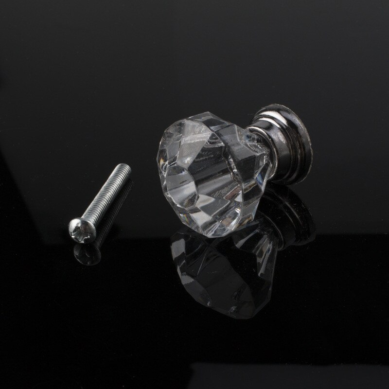12 stk. krystalglas dørknapper håndtag facetslebet diamant skuffeskab møbler håndtag knap